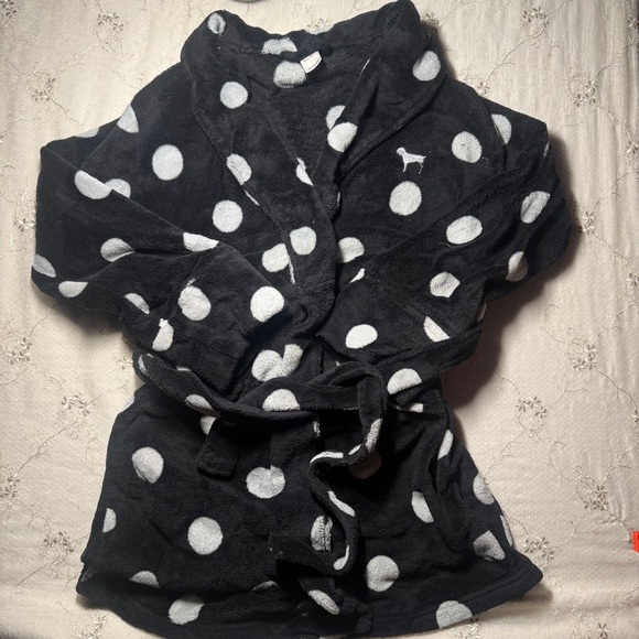 vintage 2010s victoria’s secret PINK black + white polka‑dot fleece robe – m/l - Picture 2 of 7